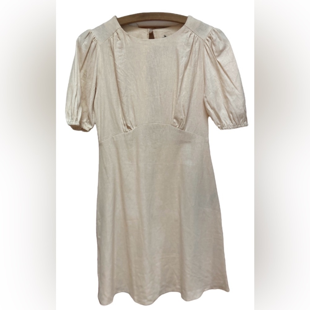 ASOS NWT Linen Blend Puff Sleeve Dress – Open‎ Back, Size 2, Off White